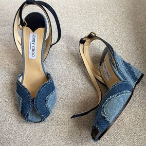 Jimmy Choo Two-Tone Blue Denim Patchwork Slingback Heels